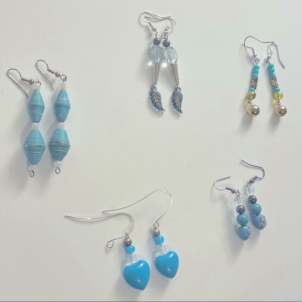 🧚🏼Set of 5 turquoise colored earrings handmade